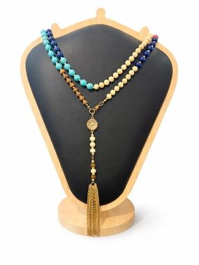 Multi-Color Beaded Tassel Necklace - Gold Accent